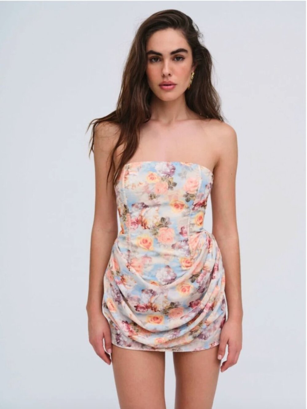For Love & Lemons Delphine Strapless Velvet Draped Mini Dress NWT